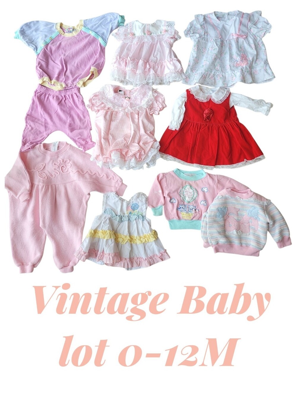 Vintage Baby Clothes Lot Ruffle Dress Pastel 0-12M